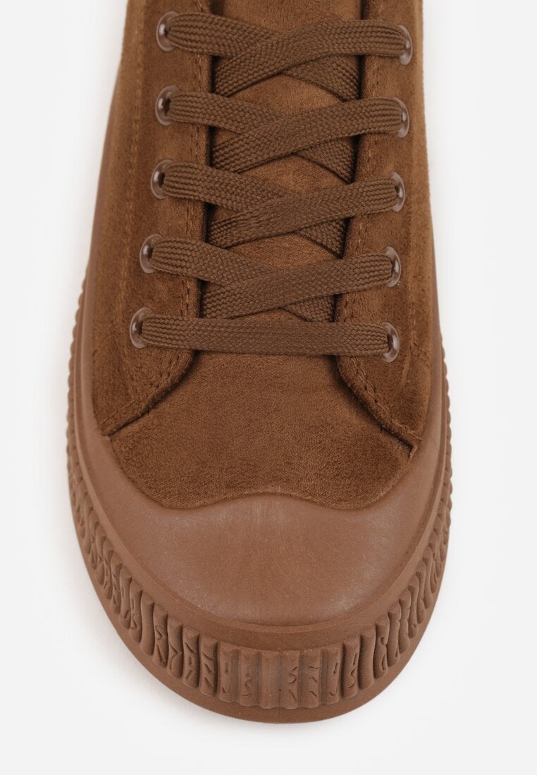 Brązowe Trampki z Imitacji Zamszu na Żłobionej Podeszwie Nivenatia
