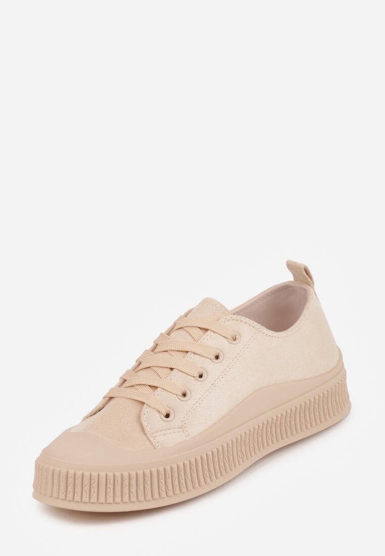 Beżowe Trampki z Imitacji Zamszu na Żłobionej Podeszwie Nivenatia