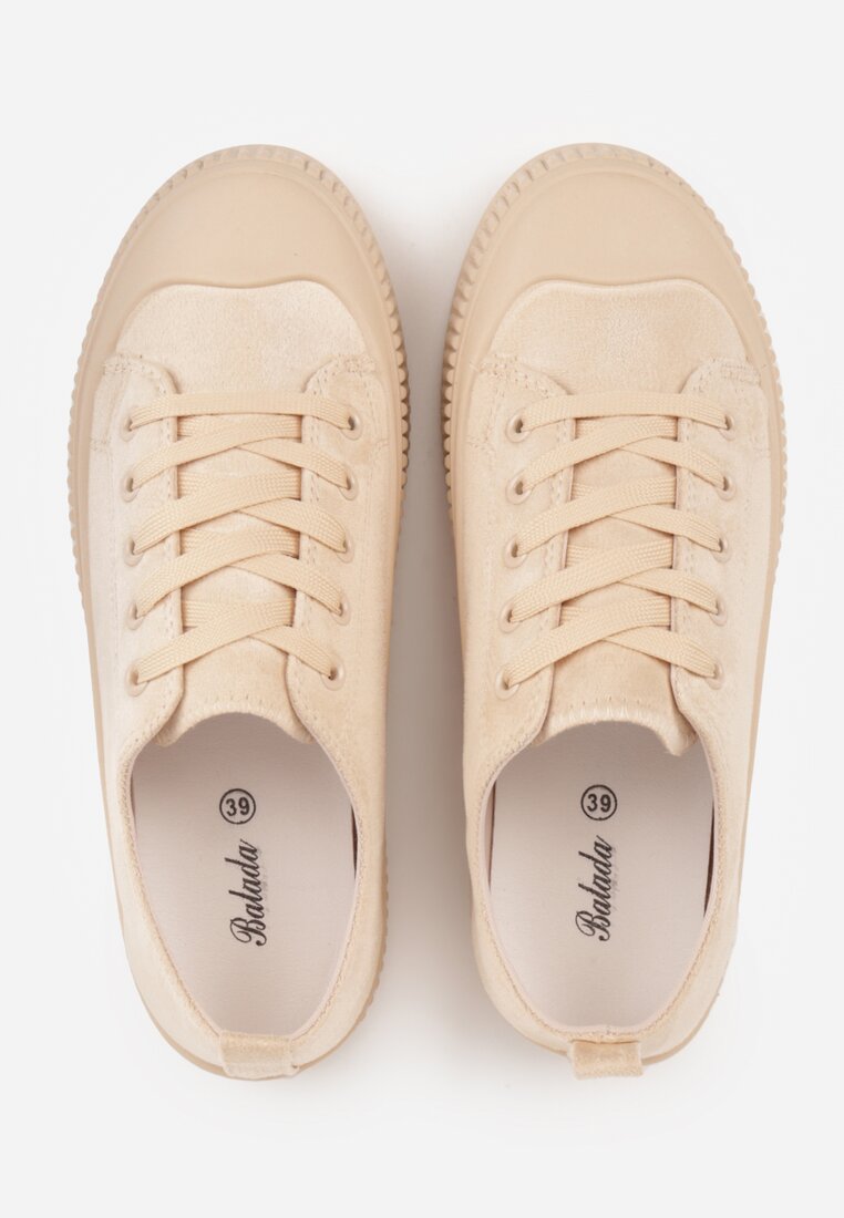 Beżowe Trampki z Imitacji Zamszu na Żłobionej Podeszwie Nivenatia