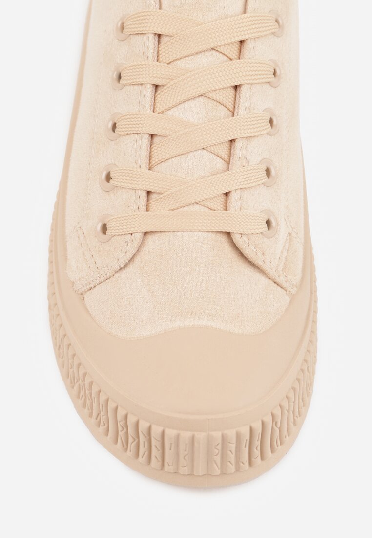 Beżowe Trampki z Imitacji Zamszu na Żłobionej Podeszwie Nivenatia