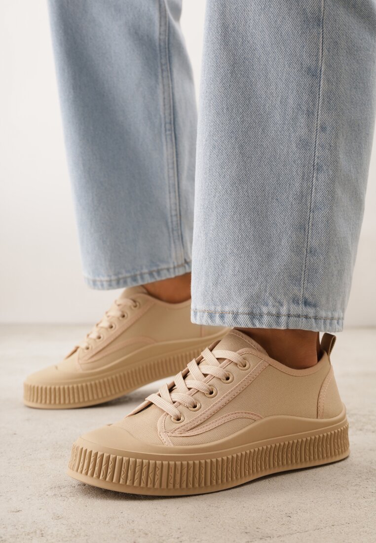 Ciemnobeżowe Klasyczne Trampki na Żłobionej Podeszwie Levanatia