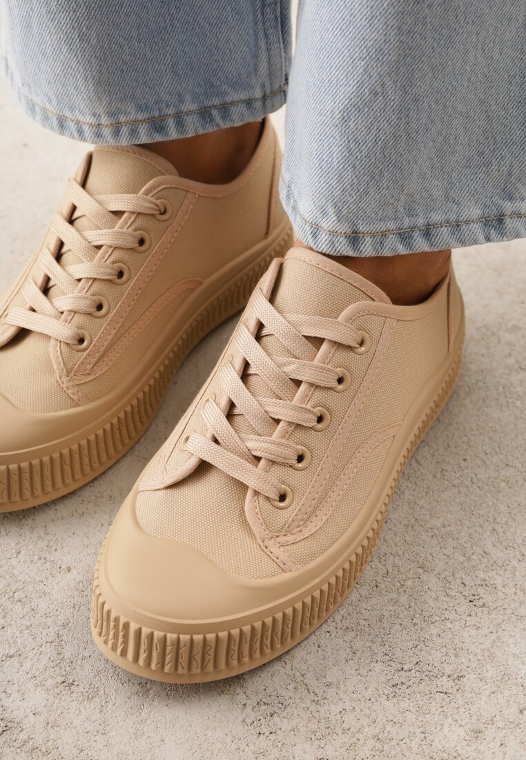 Ciemnobeżowe Klasyczne Trampki na Żłobionej Podeszwie Levanatia