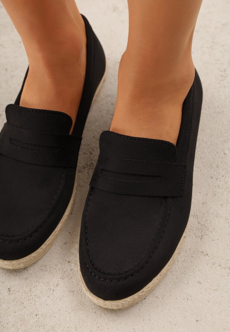 Czarne Mokasyny z Plecionką w Stylu Boho Galenatea