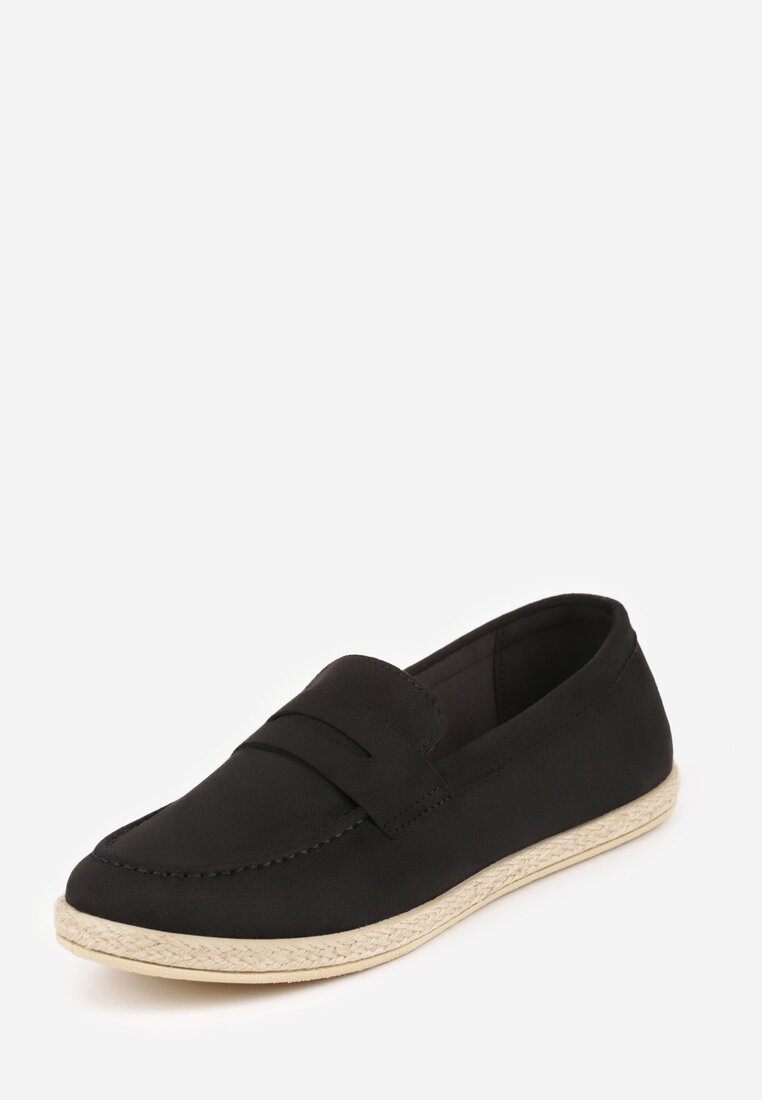 Czarne Mokasyny z Plecionką w Stylu Boho Galenatea