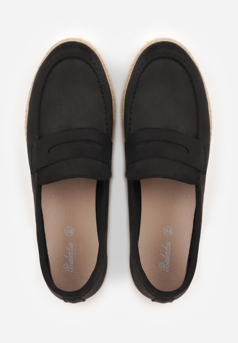 Czarne Mokasyny z Plecionką w Stylu Boho Galenatea