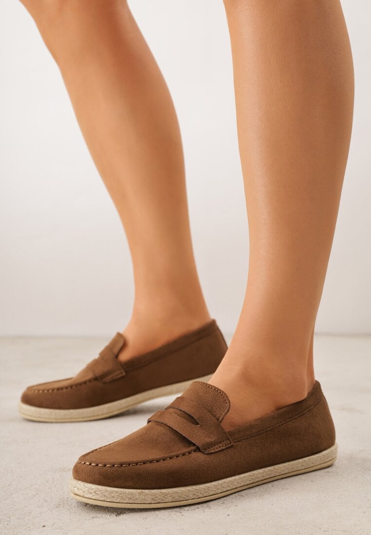 Brązowe Mokasyny z Plecionką w Stylu Boho Galenatea