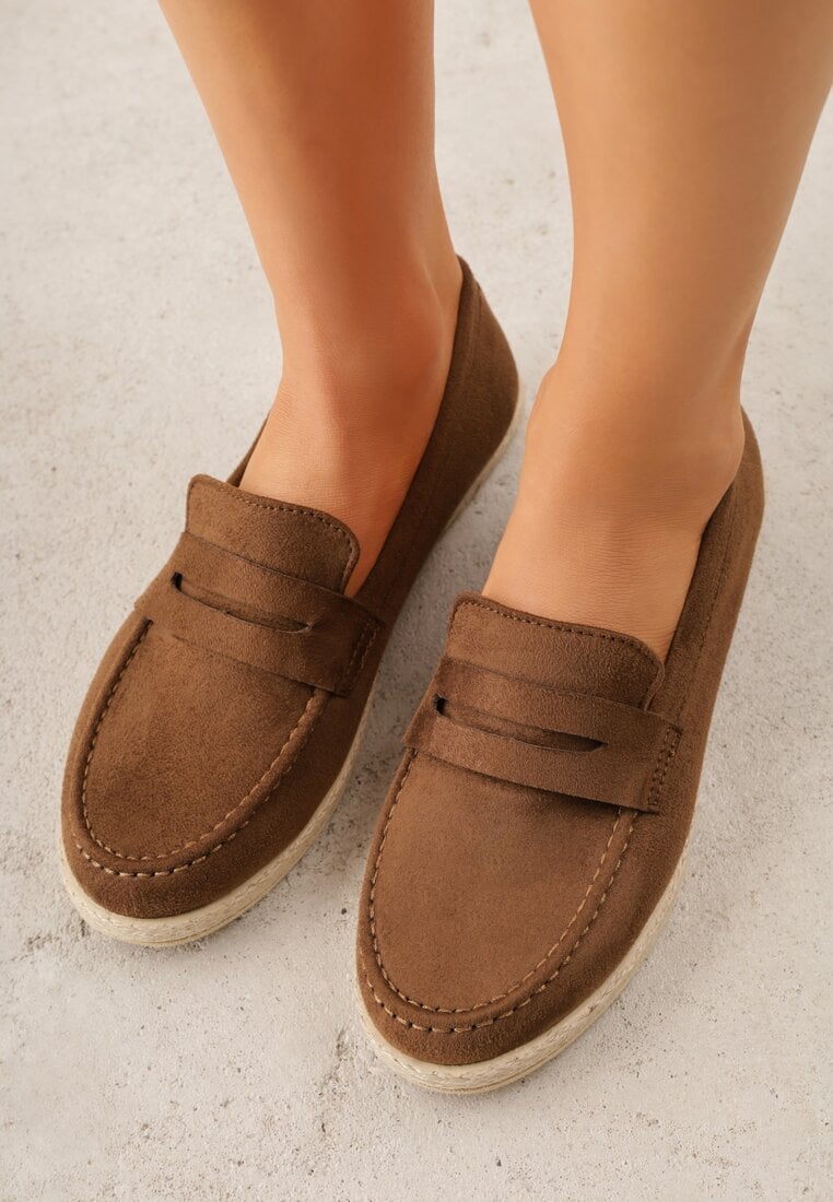 Brązowe Mokasyny z Plecionką w Stylu Boho Galenatea