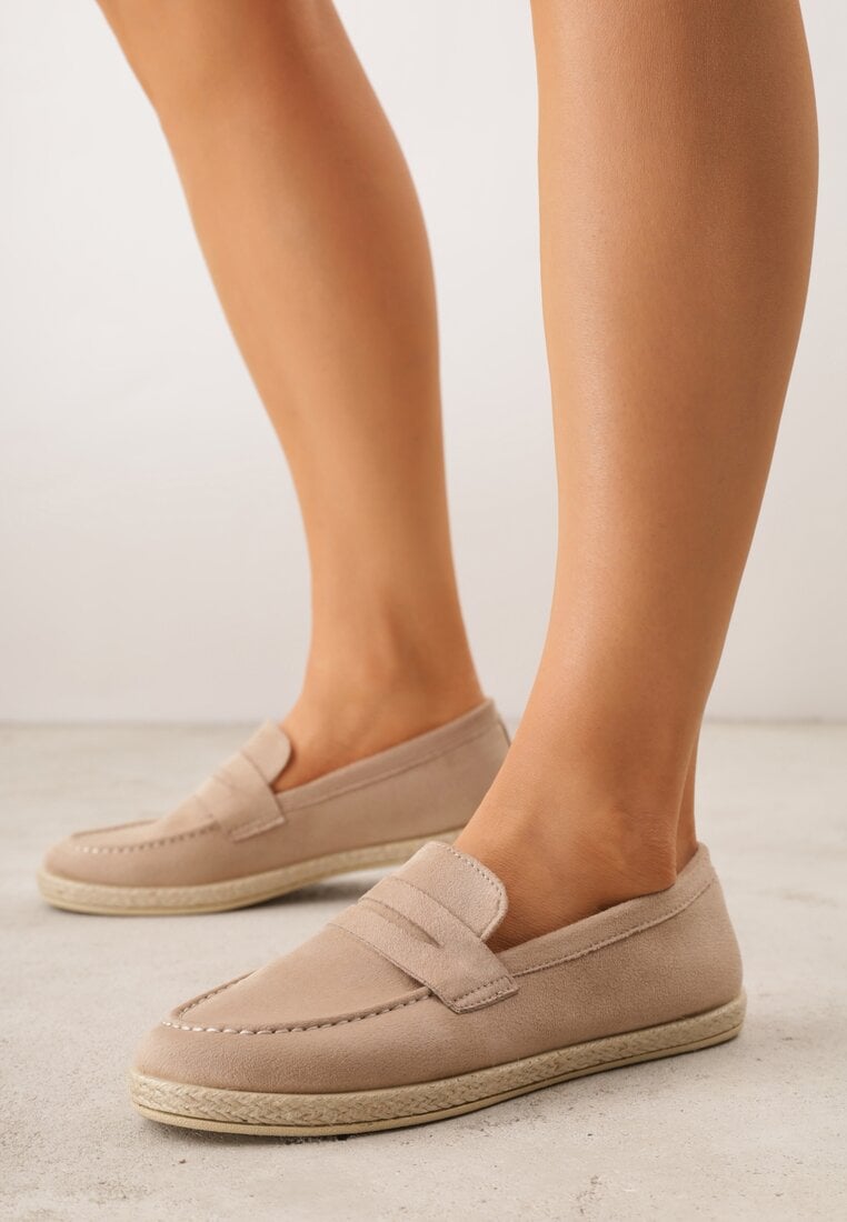 Ciemnobeżowe Mokasyny z Plecionką w Stylu Boho Galenatea