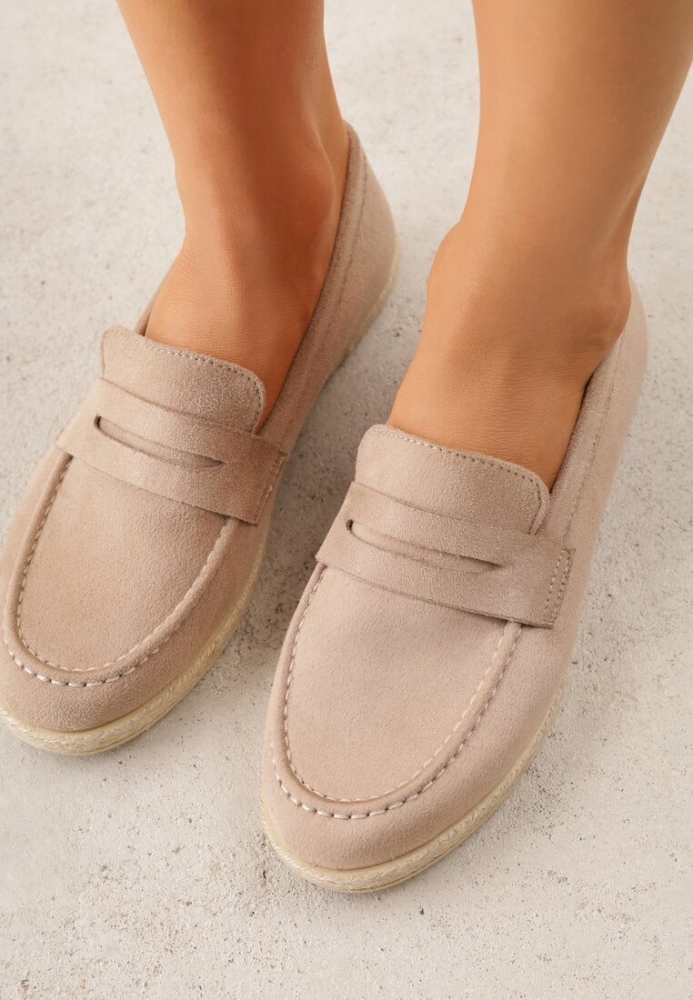 Ciemnobeżowe Mokasyny z Plecionką w Stylu Boho Galenatea