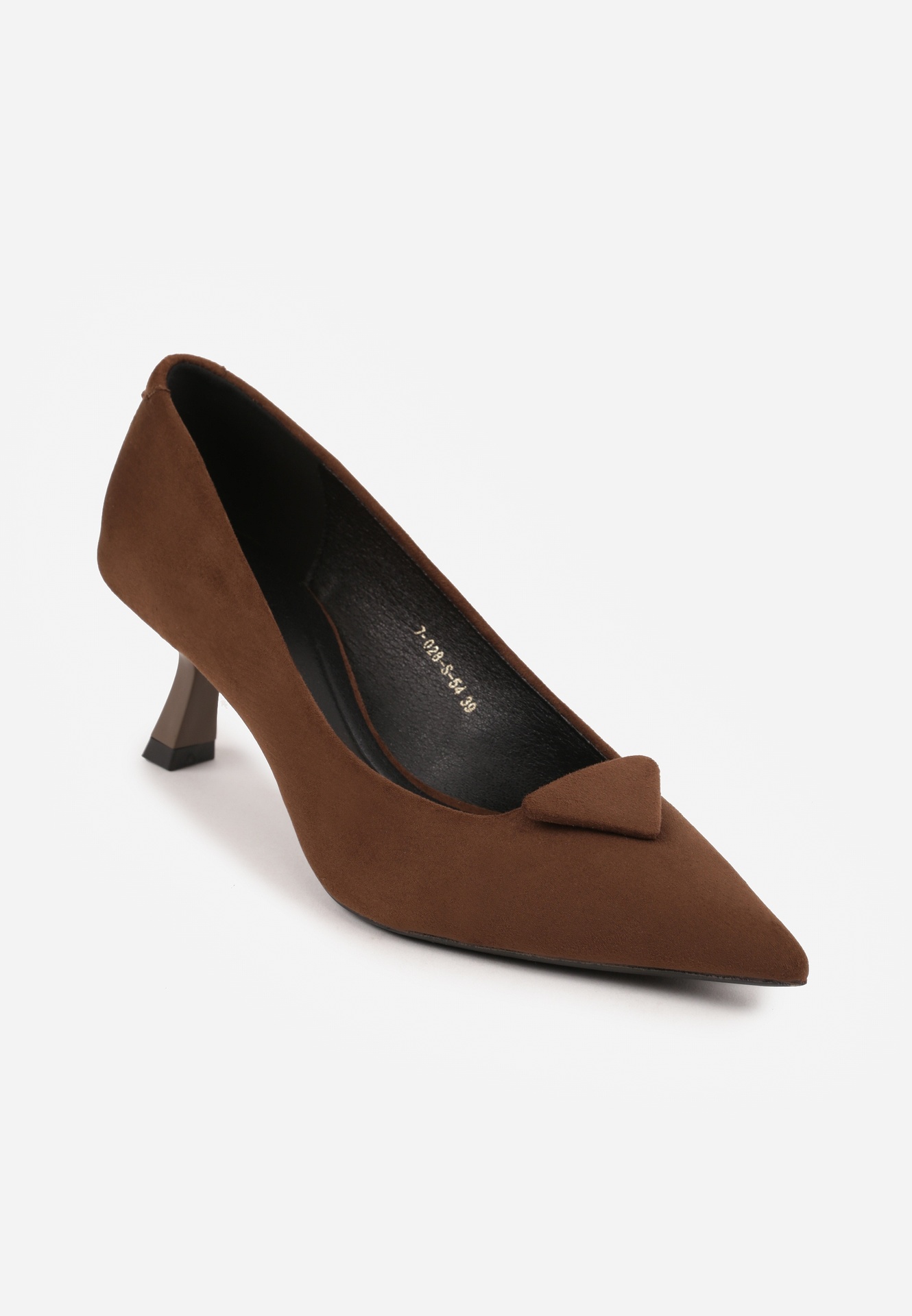 Brązowe Czółenka VICES na Obcasie Kaczuszka z Aplikacją w Kształcie Trójkąta Ilereisis