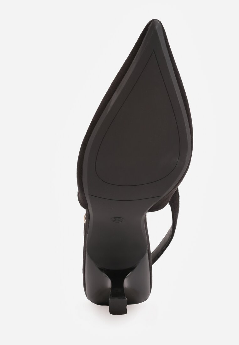 Czarne Szpilki Slingback VICES z Imitacji Zamszu z Prostokątną Klamerką Natuma