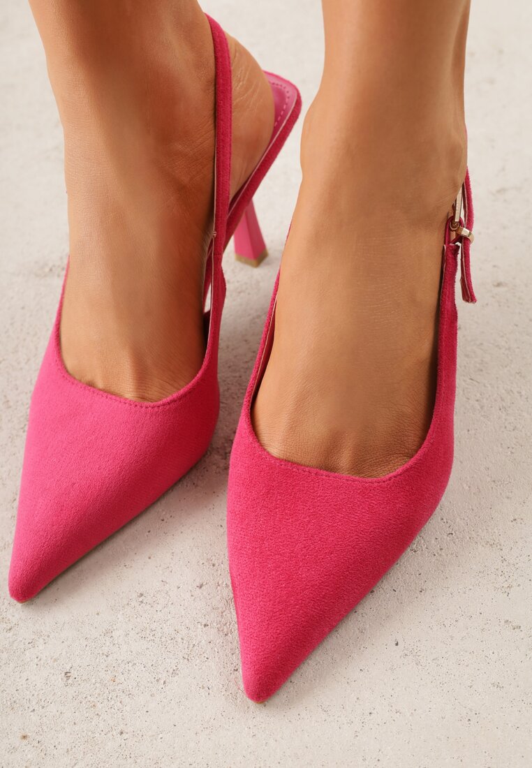 Fuksjowe Szpilki Slingback VICES z Imitacji Zamszu z Prostokątną Klamerką Natuma