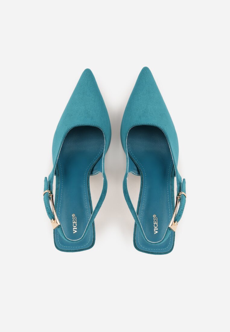 Zielone Szpilki Slingback VICES z Imitacji Zamszu z Prostokątną Klamerką Natuma