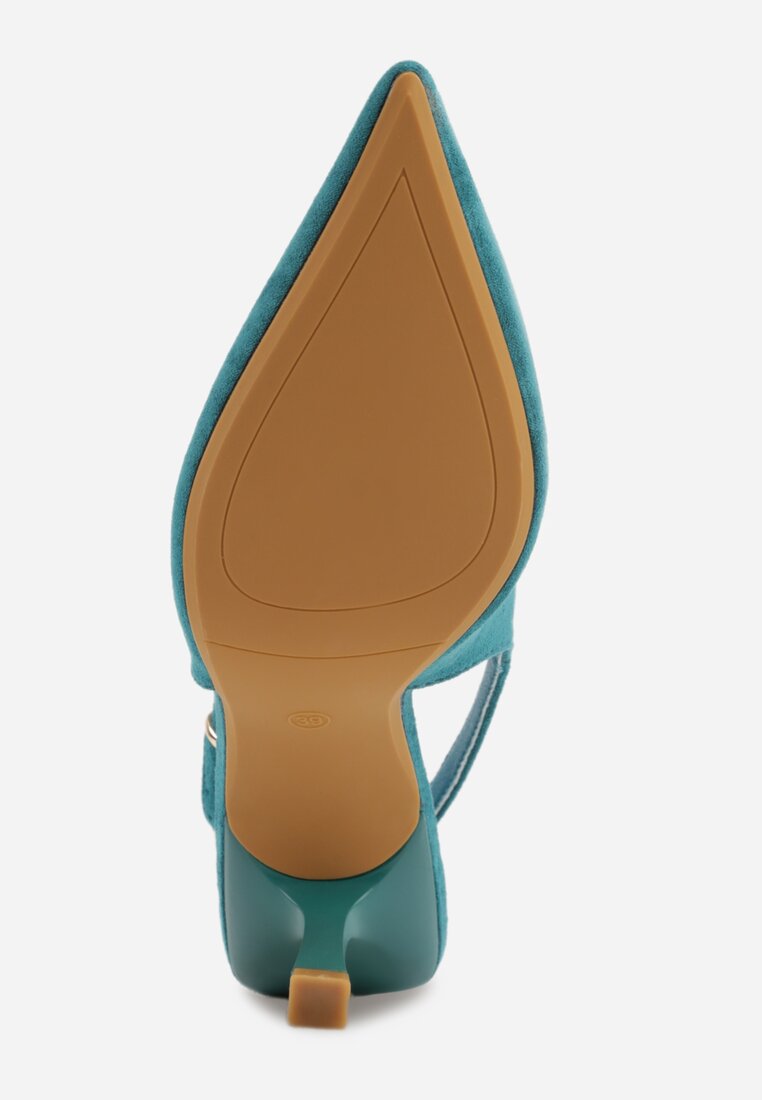 Zielone Szpilki Slingback VICES z Imitacji Zamszu z Prostokątną Klamerką Natuma