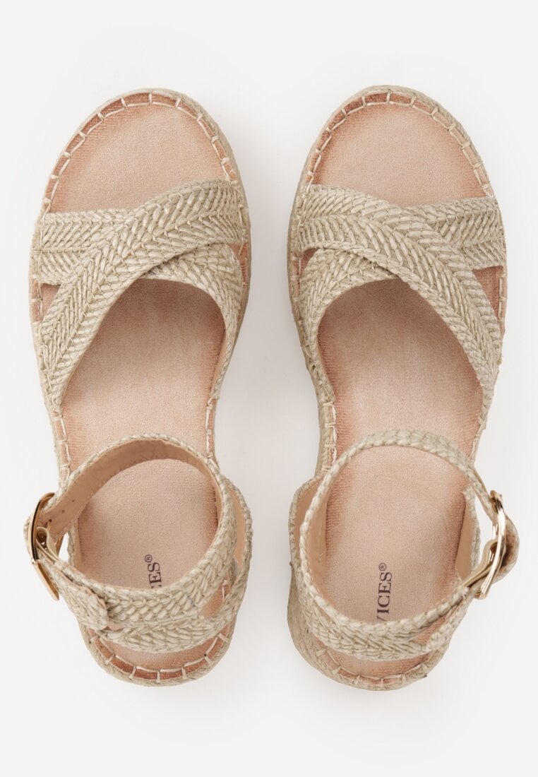 Jasnobeżowe Sandały z Plecionki w Stylu Boho VICES z Paskami w Kształcie X Nahmala