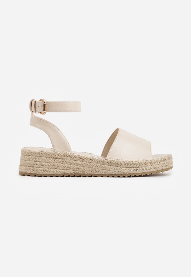 Beżowe Sandały VICES na Plecionej Platformie z Zapięciem na Pasek z Klamrą Evimoni