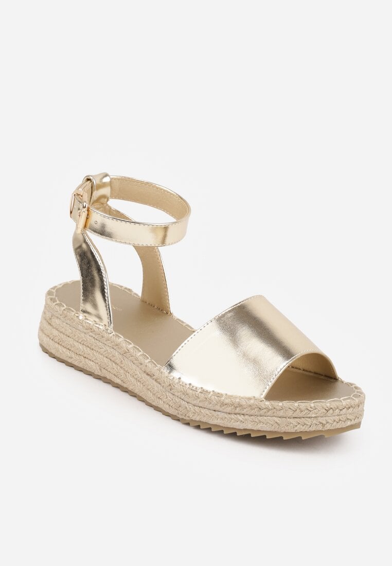 Złote Sandały VICES na Plecionej Platformie z Zapięciem na Pasek z Klamrą Evimoni