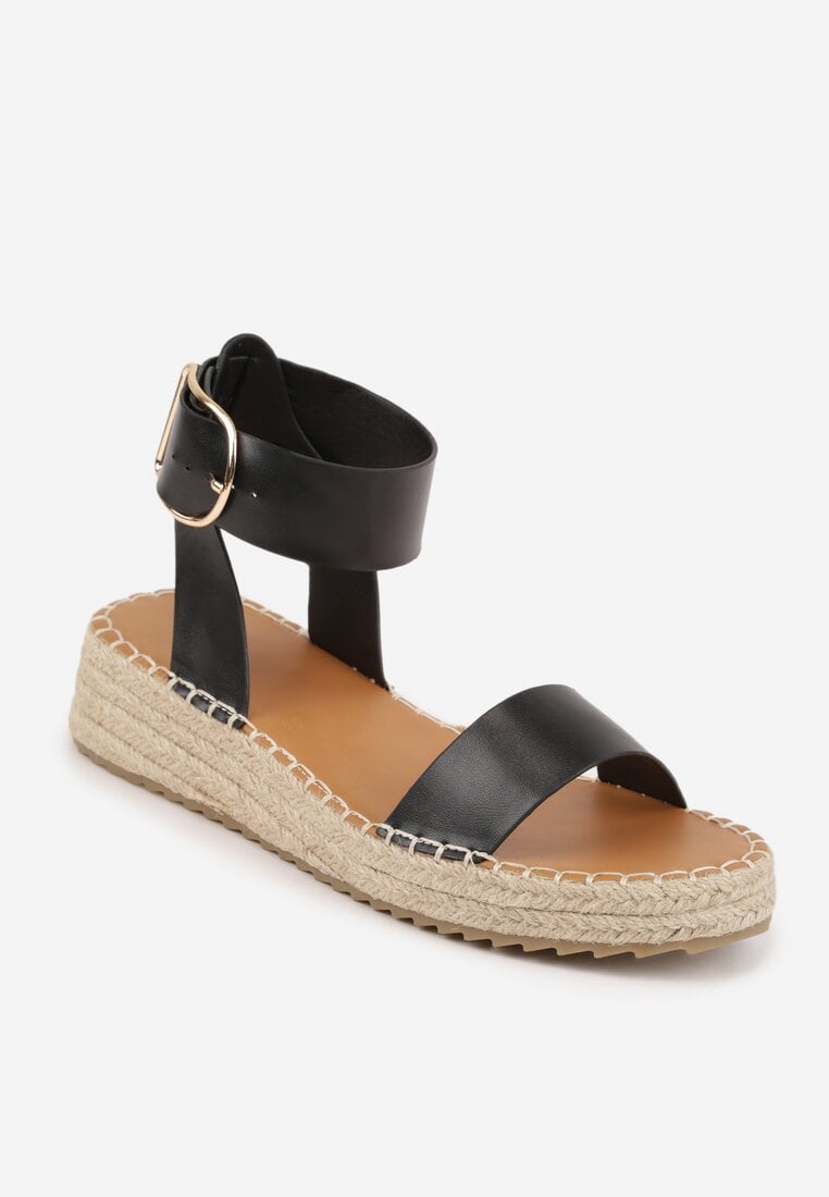 Czarne Sandały VICES na Plecionej Grubej Podeszwie z Paskiem Wokół Kostki Casilla