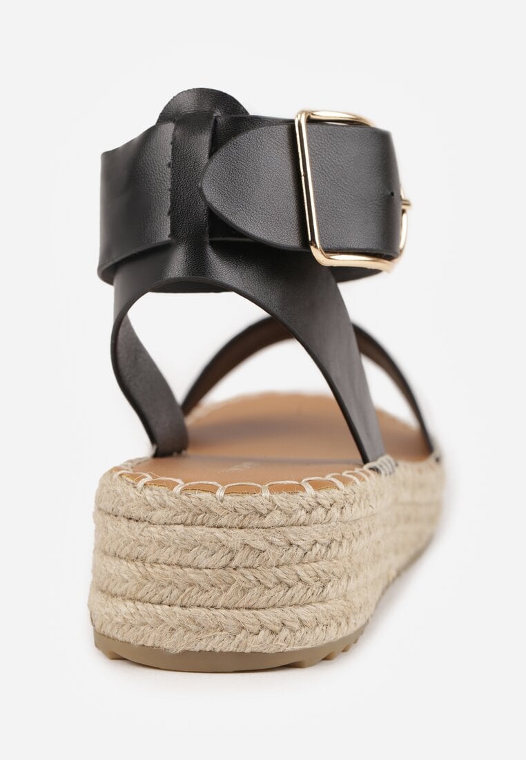 Czarne Sandały VICES na Plecionej Grubej Podeszwie z Paskiem Wokół Kostki Casilla