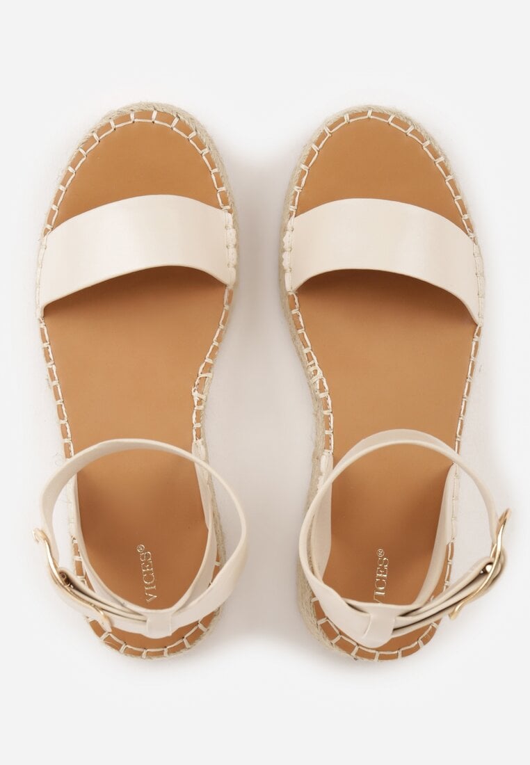 Beżowe Sandały VICES na Plecionej Grubej Podeszwie z Paskiem Wokół Kostki Casilla