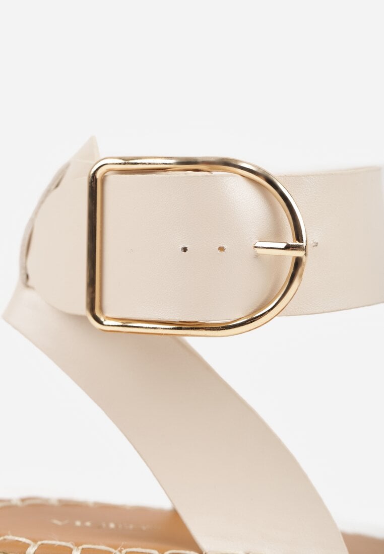 Beżowe Sandały VICES na Plecionej Grubej Podeszwie z Paskiem Wokół Kostki Casilla