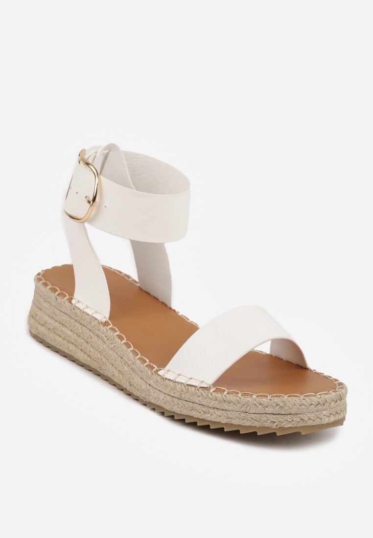 Białe Sandały VICES na Plecionej Grubej Podeszwie z Paskiem Wokół Kostki Casilla
