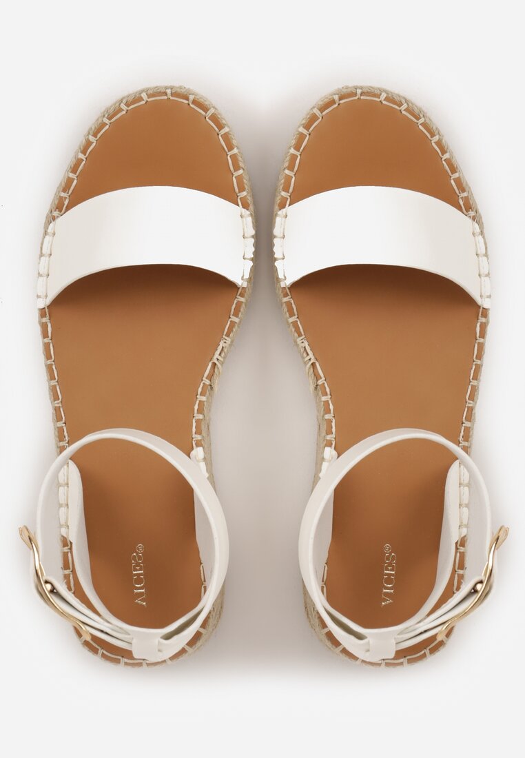 Białe Sandały VICES na Plecionej Grubej Podeszwie z Paskiem Wokół Kostki Casilla