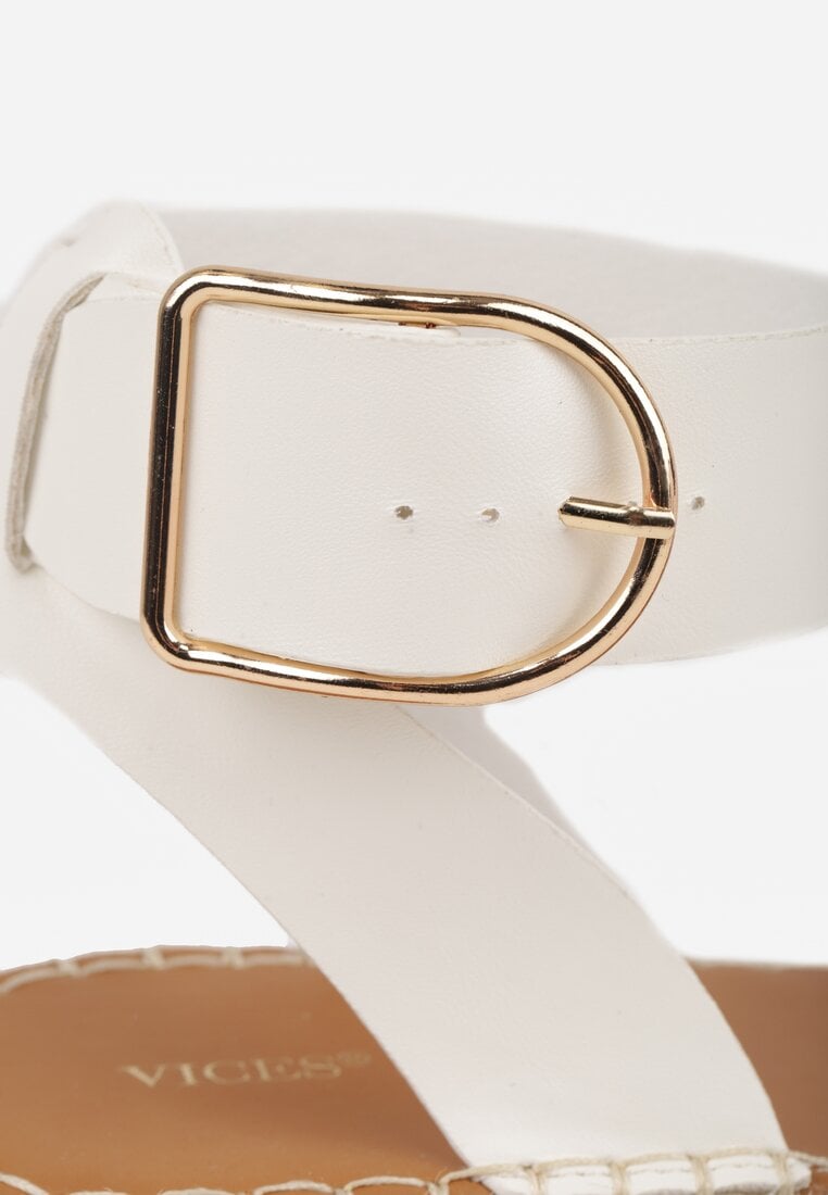 Białe Sandały VICES na Plecionej Grubej Podeszwie z Paskiem Wokół Kostki Casilla