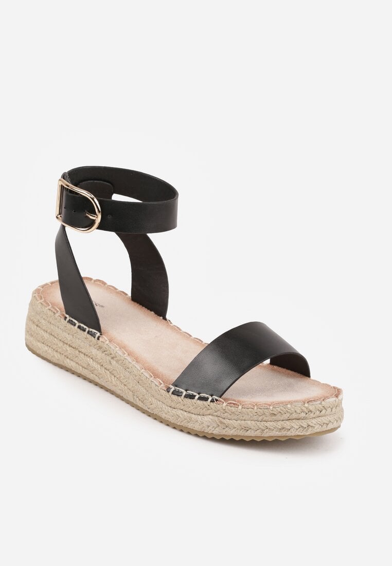 Czarne Sandały VICES na Platformie z Plecionki z Szerokim Paskiem z Klamrą Jurelle