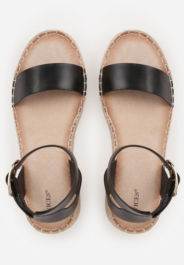 Czarne Sandały VICES na Platformie z Plecionki z Szerokim Paskiem z Klamrą Jurelle