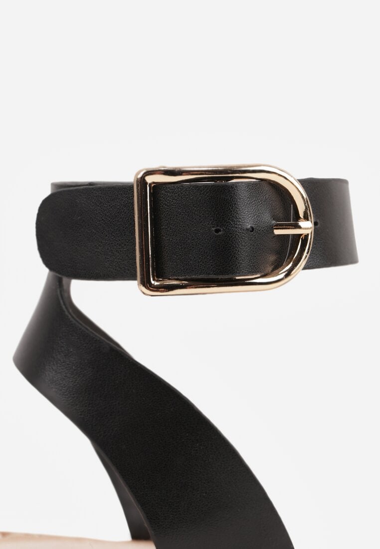 Czarne Sandały VICES na Platformie z Plecionki z Szerokim Paskiem z Klamrą Jurelle