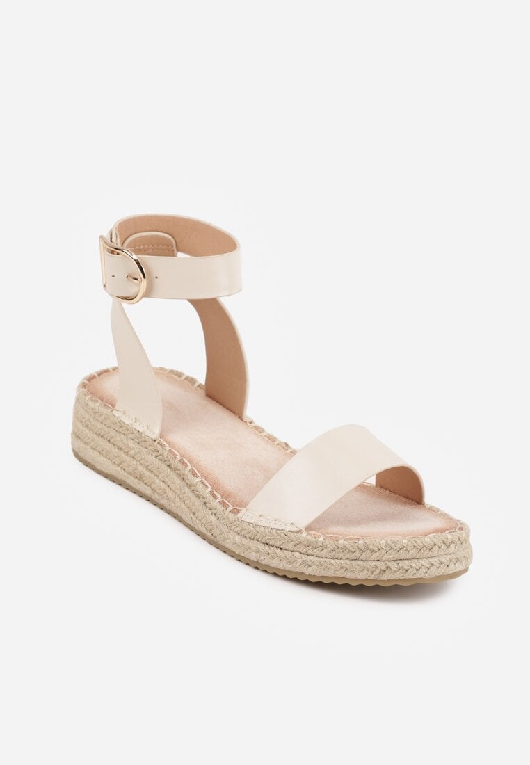 Beżowe Sandały VICES na Platformie z Plecionki z Szerokim Paskiem z Klamrą Jurelle