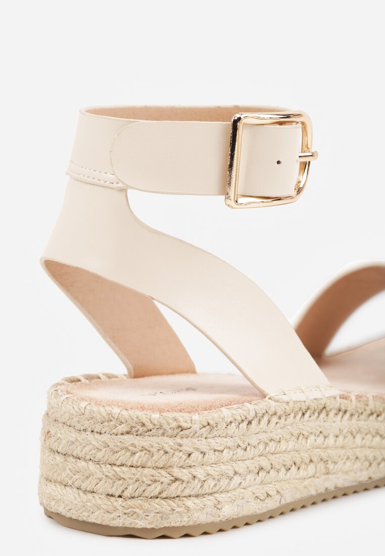 Beżowe Sandały VICES na Platformie z Plecionki z Szerokim Paskiem z Klamrą Jurelle