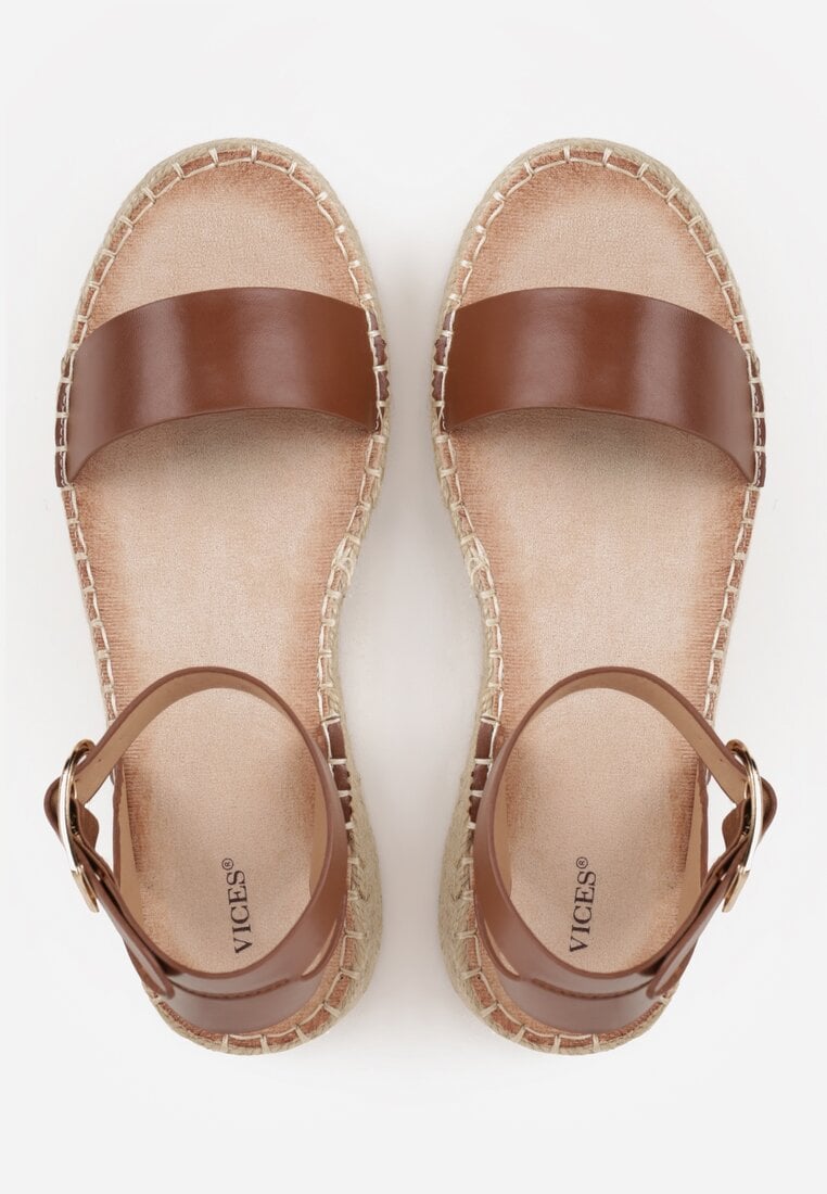 Brązowe Sandały VICES na Platformie z Plecionki z Szerokim Paskiem z Klamrą Jurelle