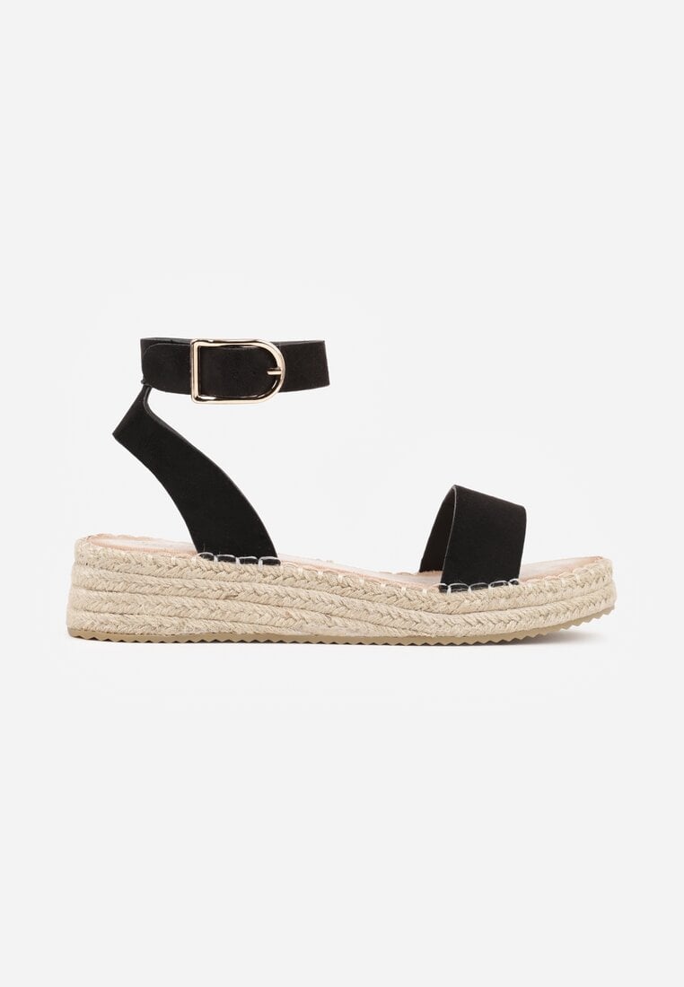 Czarne Sandały VICES na Plecionej Platformie z Paskiem Wokół Kostki Daphelsa