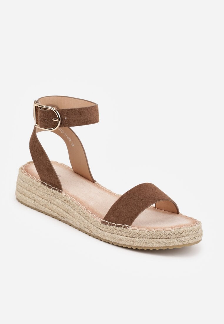 Brązowe Sandały VICES na Plecionej Platformie z Paskiem Wokół Kostki Daphelsa