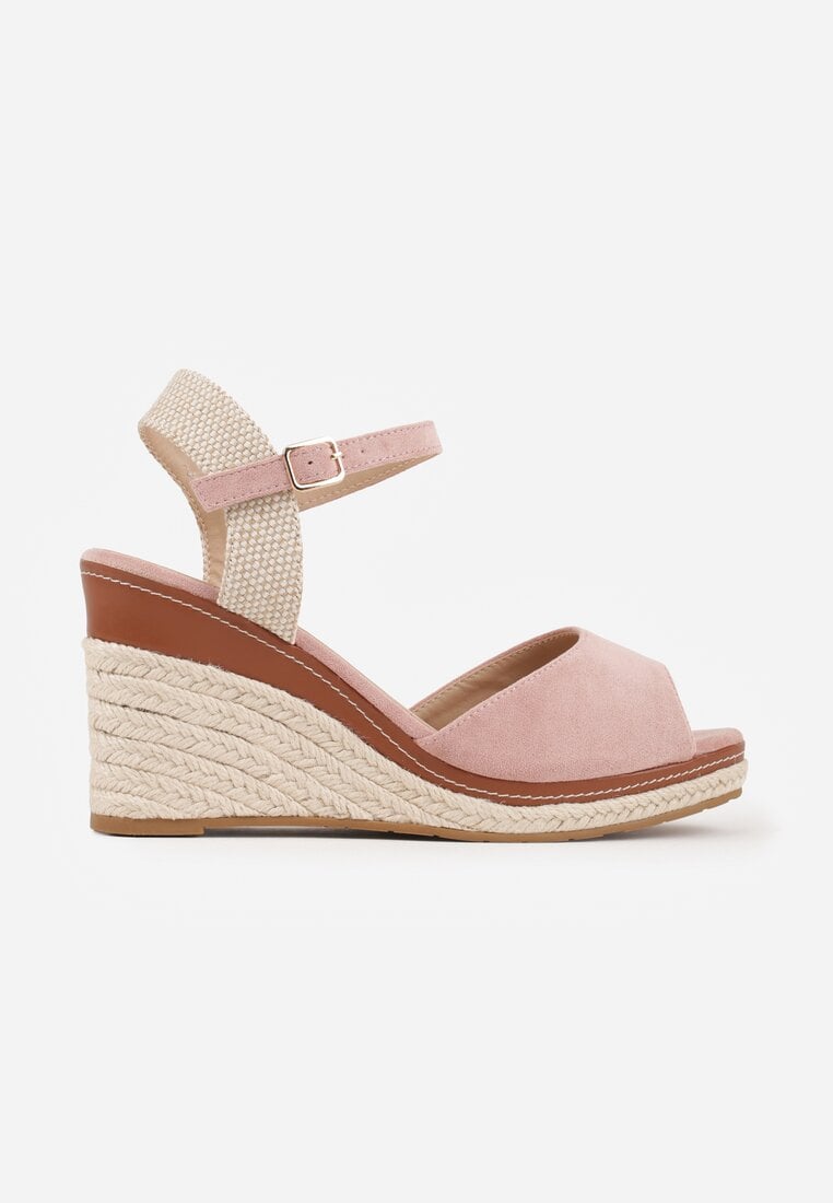 Różowe Boho Sandały VICES na Koturnie Zdobionym Plecionką Hiseise