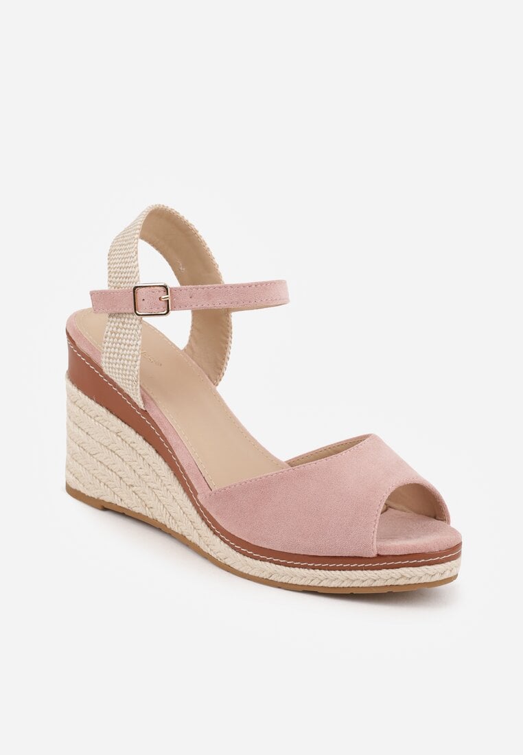 Różowe Boho Sandały VICES na Koturnie Zdobionym Plecionką Hiseise