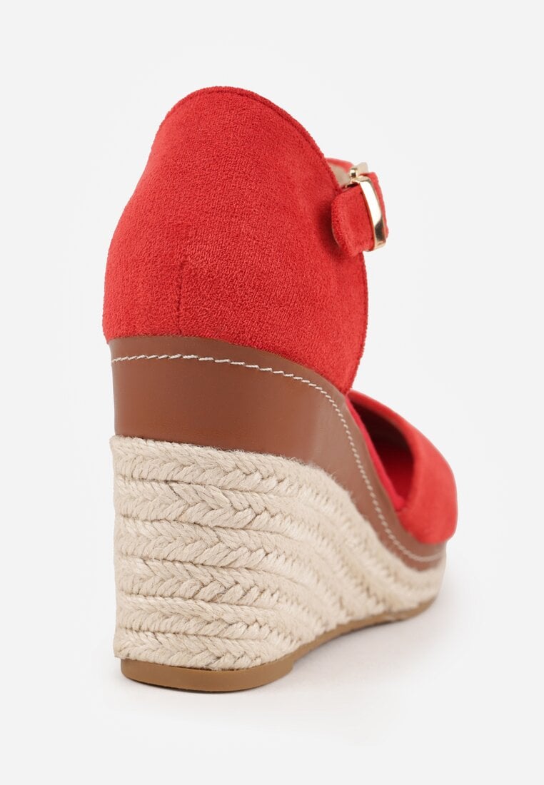 Czerwone Sandały VICESna Plecionym Koturnie Laraifa