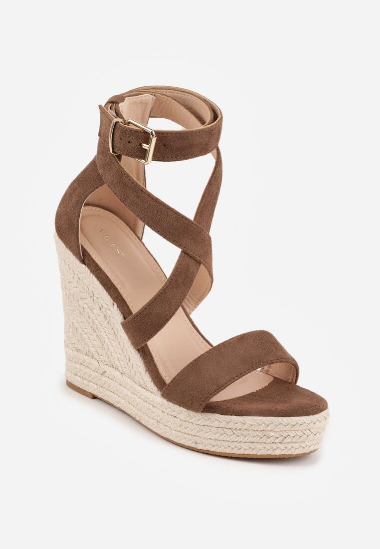 Brązowe Sandały VICES na Platformie i Koturnie z Plecionką w Stylu Boho Elikea