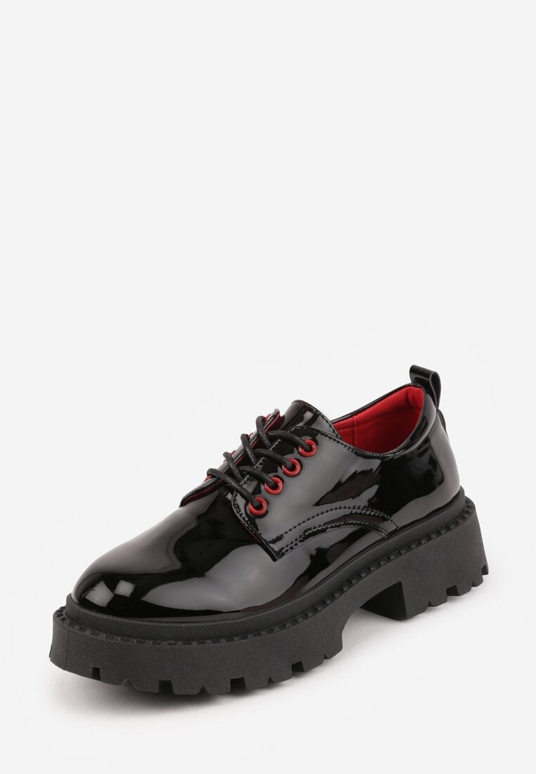 Czarno-Czerwone Eleganckie Półbuty Oksfordki VICES ze Sznurowaniem i Platformą Anatala