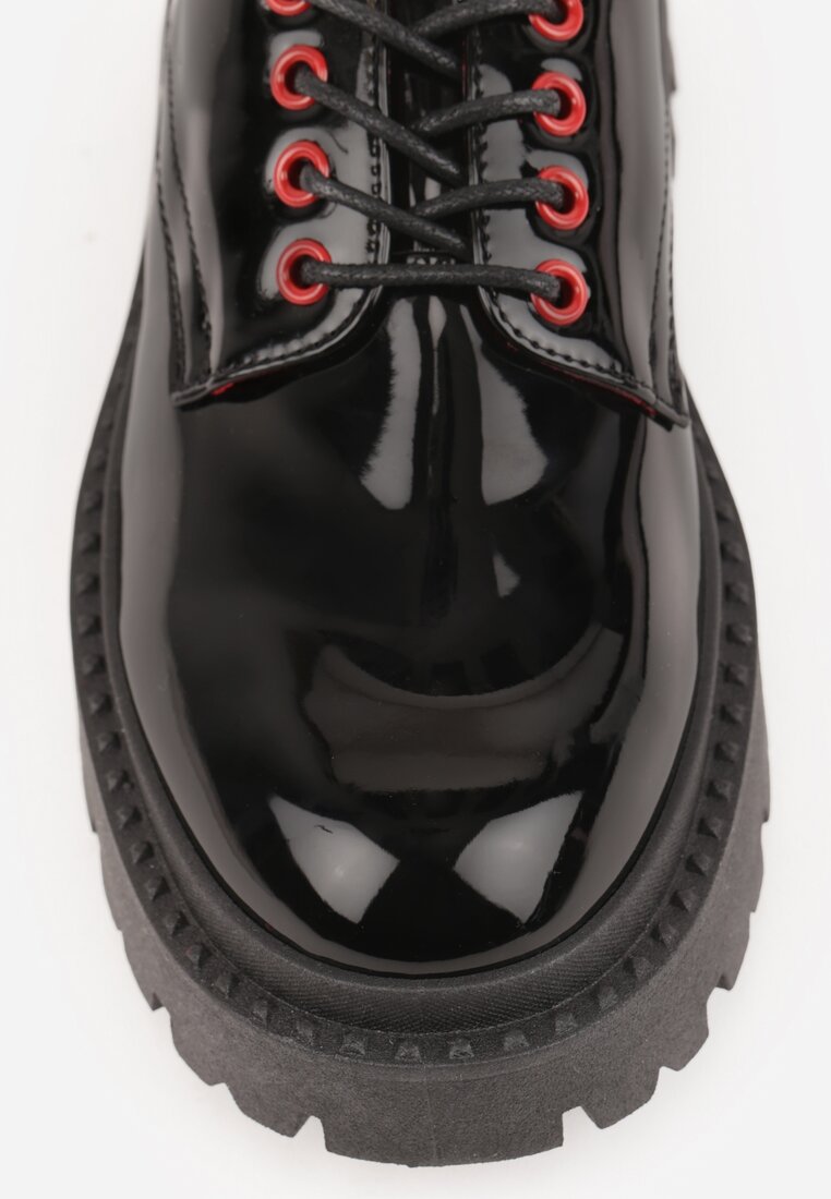 Czarno-Czerwone Eleganckie Półbuty Oksfordki VICES ze Sznurowaniem i Platformą Anatala