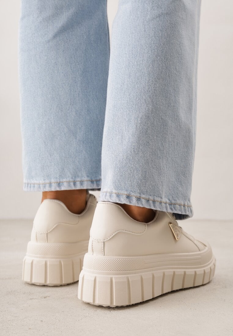 Beżowe Sneakersy VICES na Tłoczonej Podeszwie w Stylu Chunky Myninis