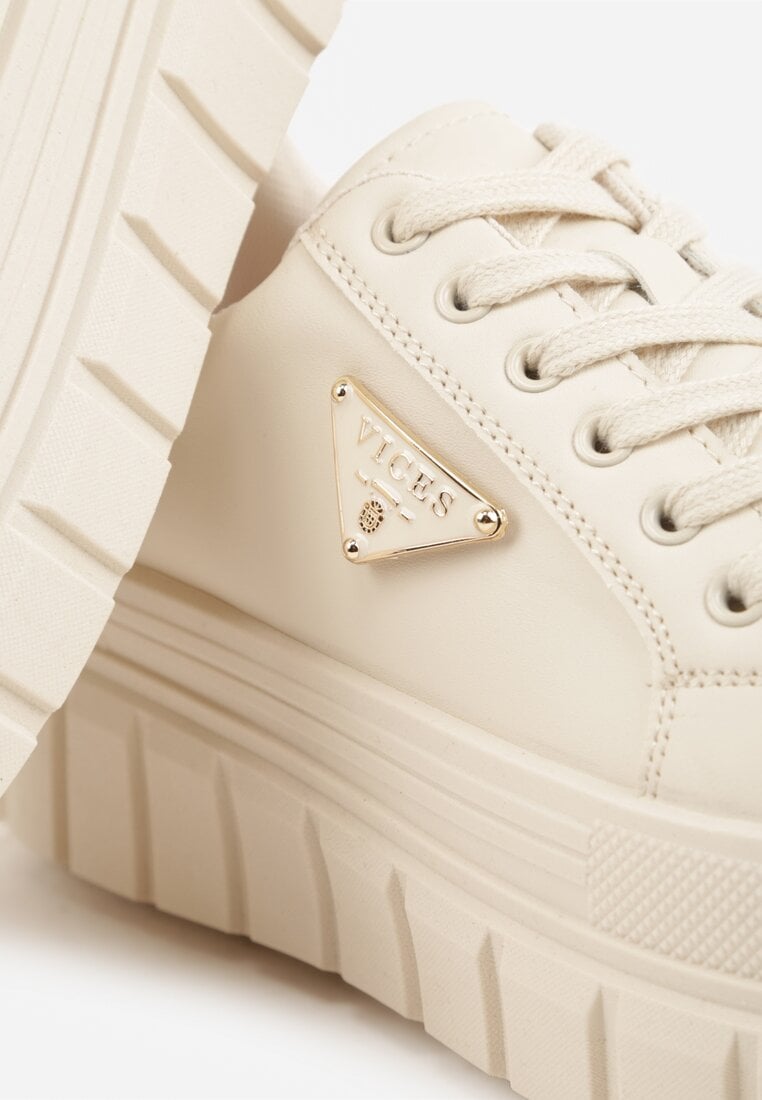 Beżowe Sneakersy VICES na Tłoczonej Podeszwie w Stylu Chunky Myninis