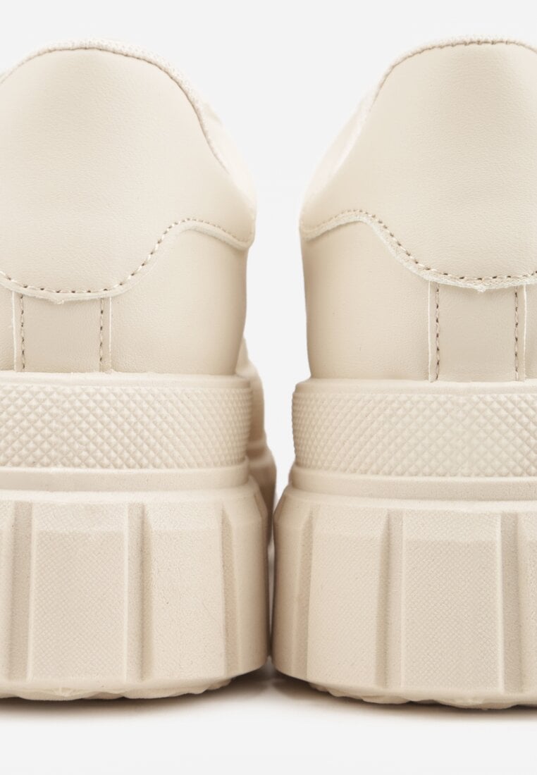 Beżowe Sneakersy VICES na Tłoczonej Podeszwie w Stylu Chunky Myninis