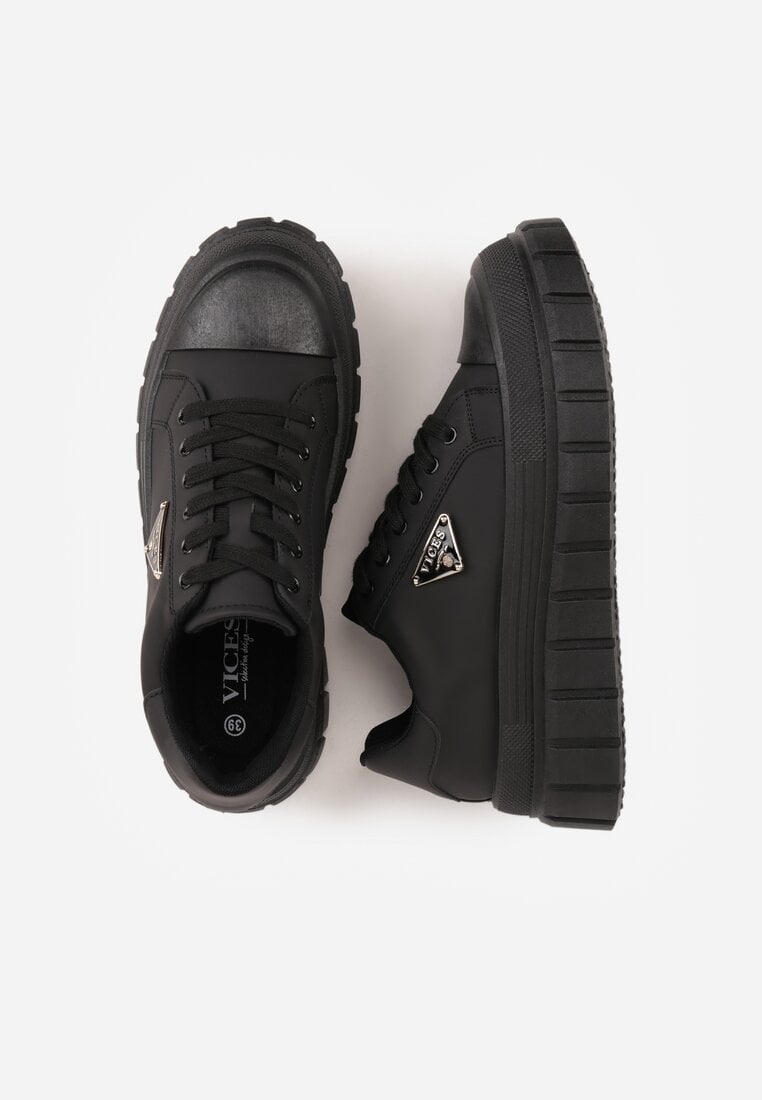 Czarne Sneakersy VICES na Tłoczonej Podeszwie w Stylu Chunky Myninis