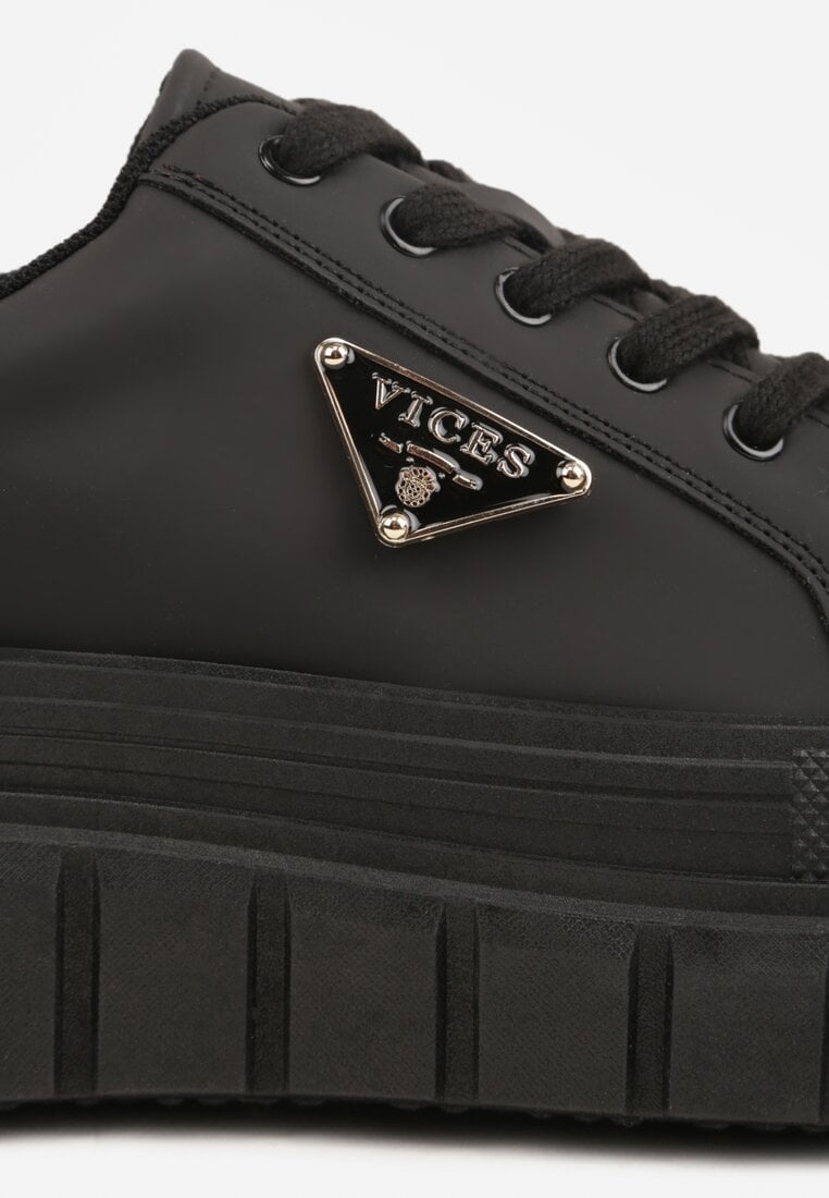 Czarne Sneakersy VICES na Tłoczonej Podeszwie w Stylu Chunky Myninis