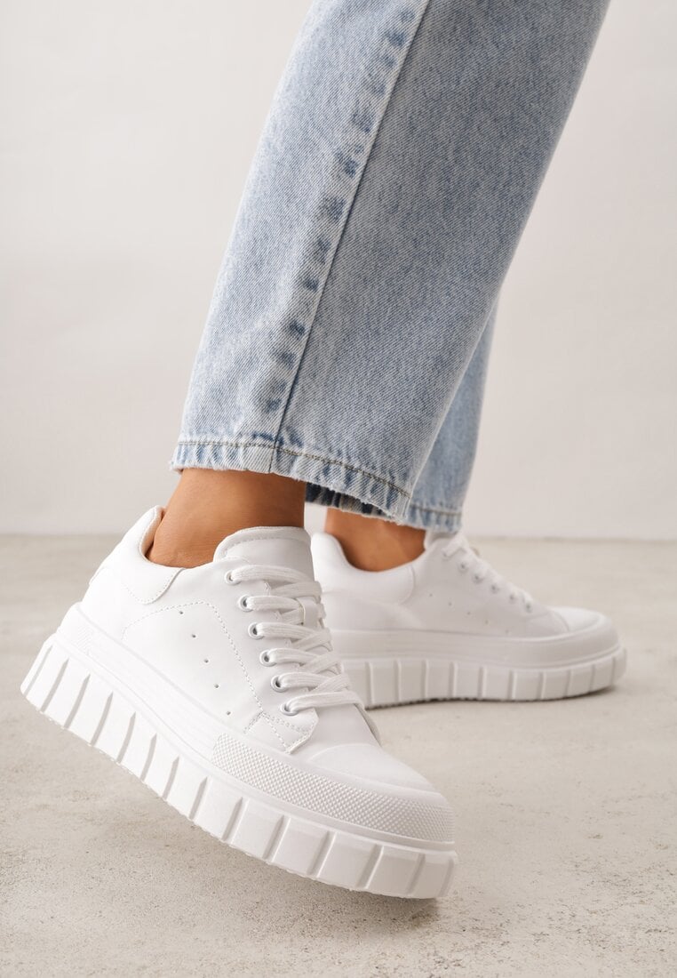 Białe Sneakersy VICES na Platformie w Stylu Chunky z Perforacją Hypsyllis