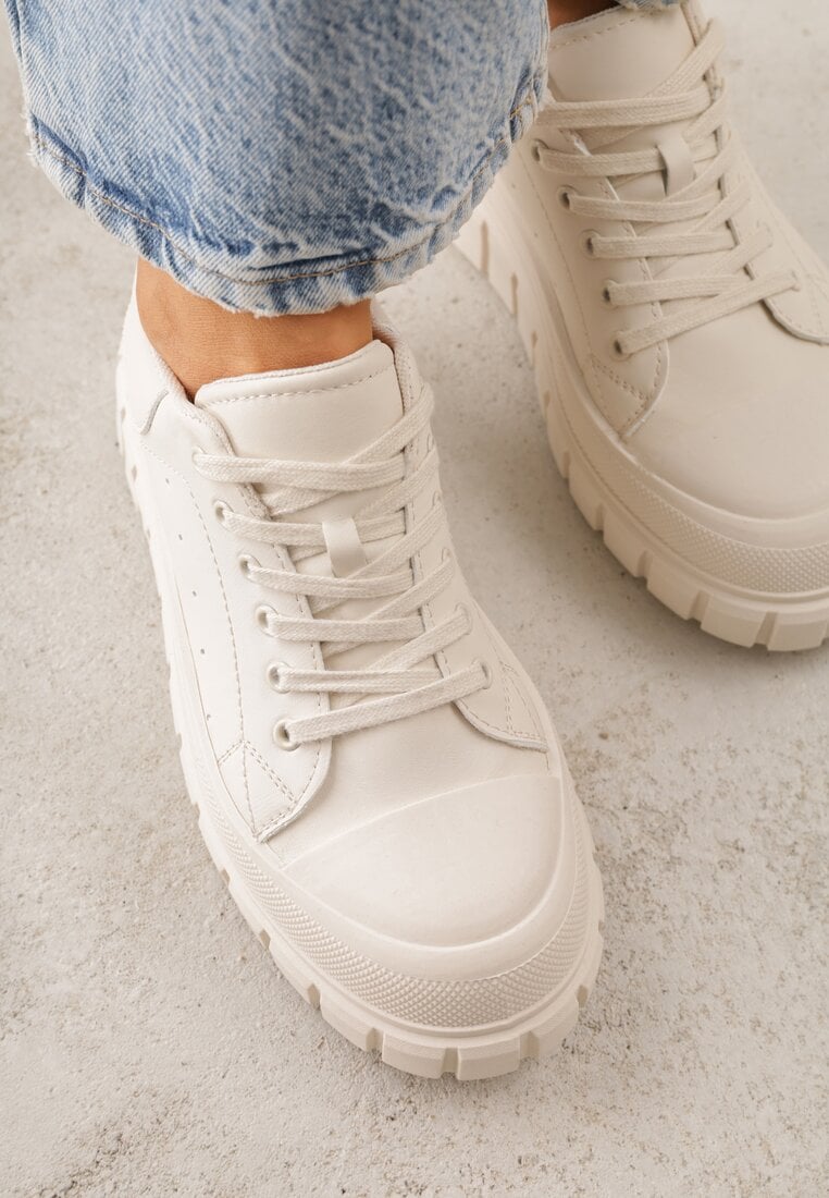 Beżowe Sneakersy VICES na Platformie w Stylu Chunky z Perforacją Hypsyllis