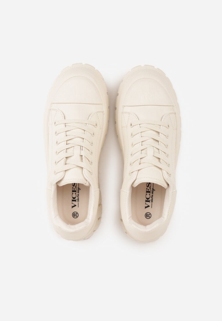 Beżowe Sneakersy VICES na Platformie w Stylu Chunky z Perforacją Hypsyllis